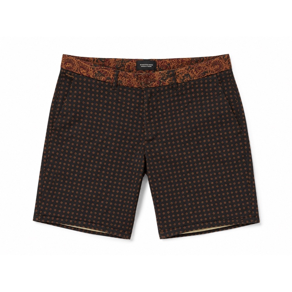 Scotch & Soda Mens Paisley Floral Chino Shorts Brown W32 Stretch Cotton